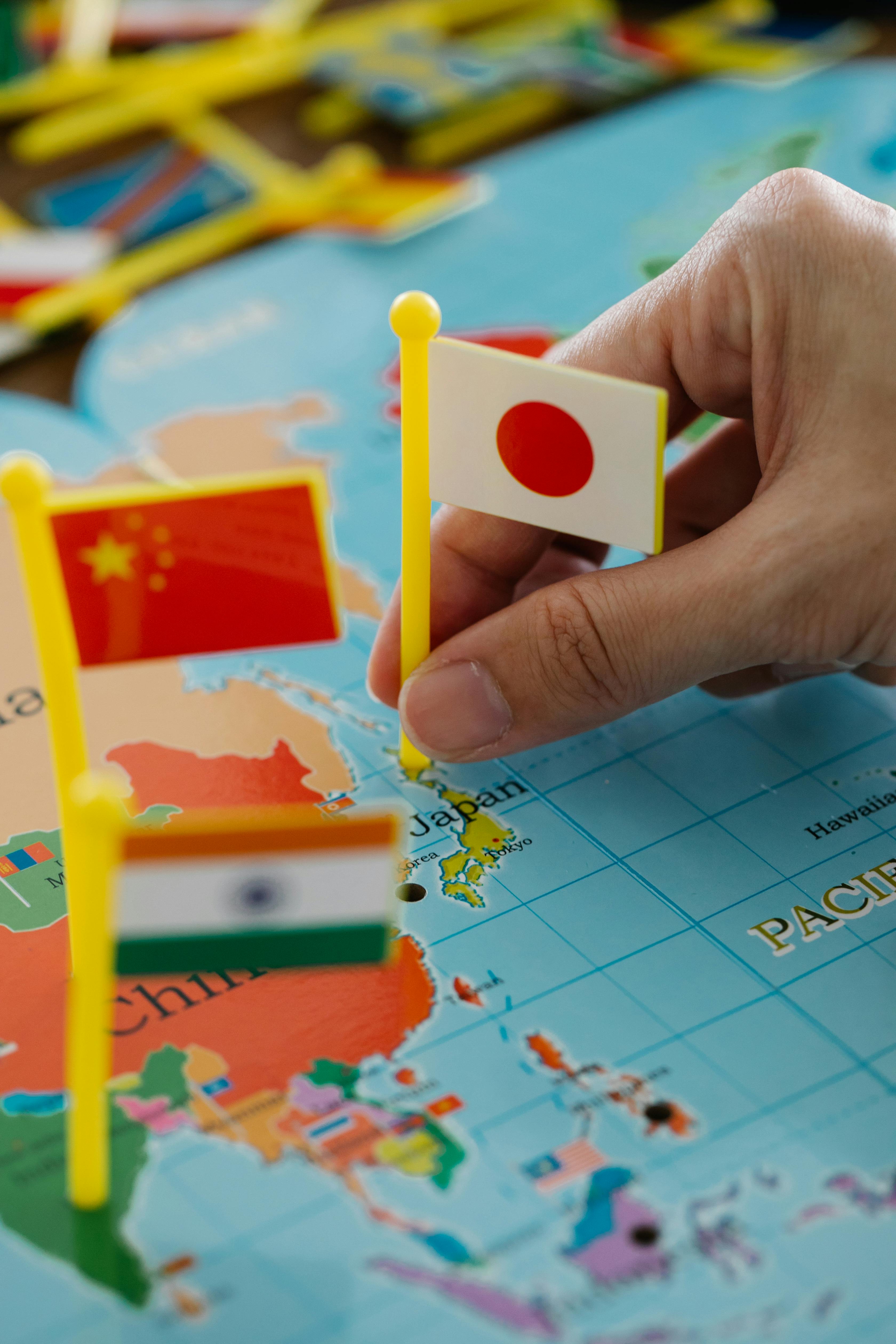 The World (Indian, Chinese and Japanese flags)