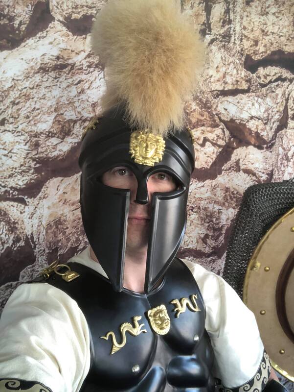 Greek soldier with head armour
