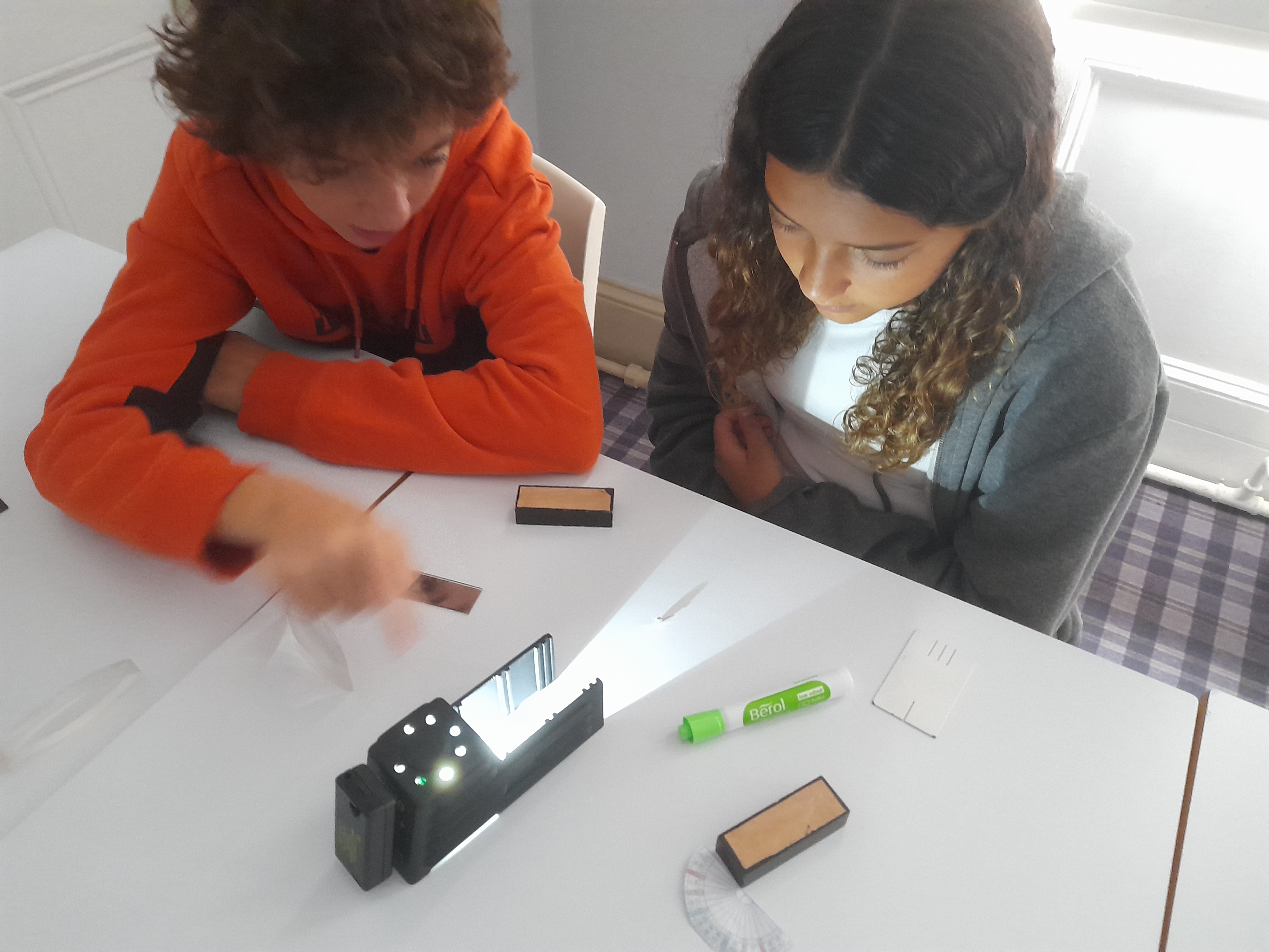 Students Observing Diffraction with Light Waves