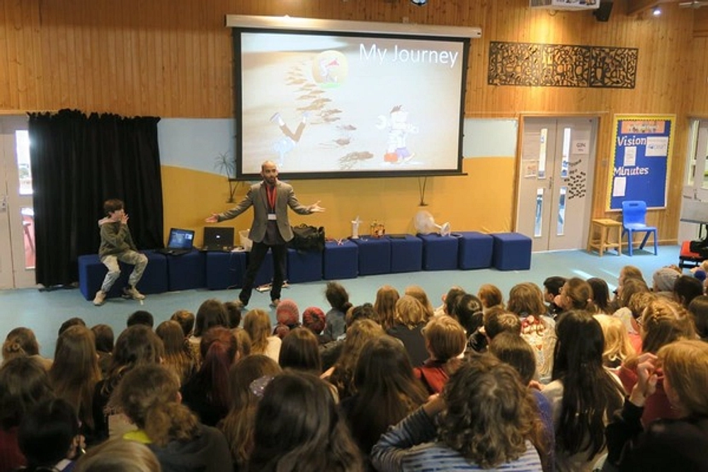 School speaker in assembly