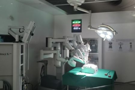 A robot surgeon awaits instruction on a school trip to Korea