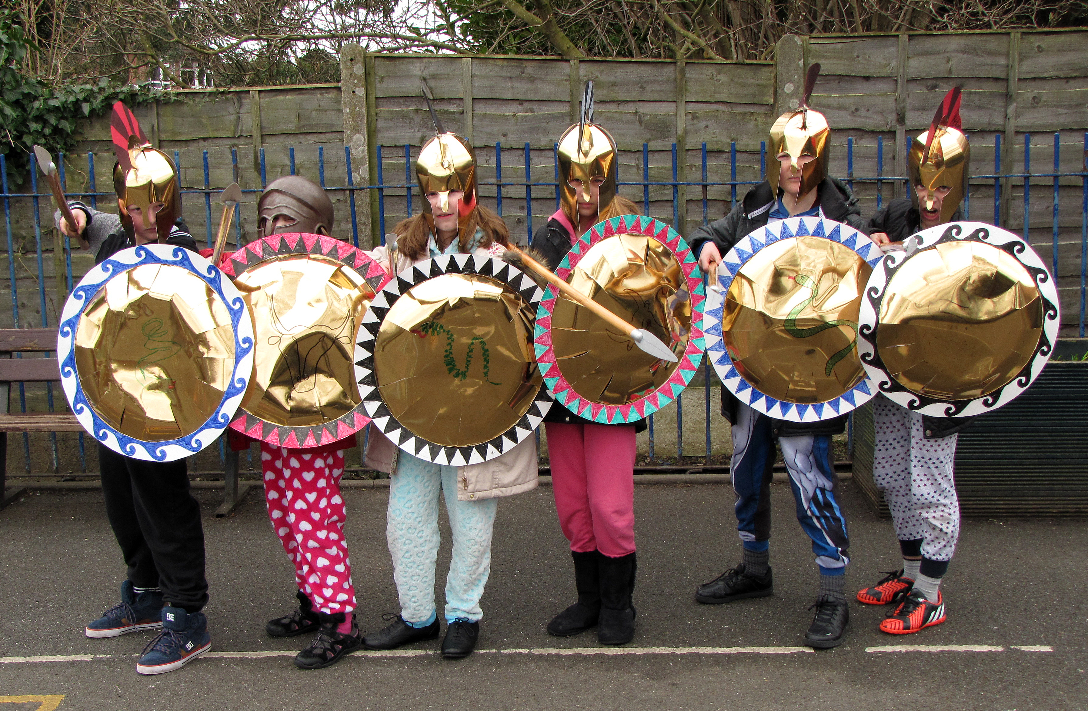 Children in Greek warfare costumes