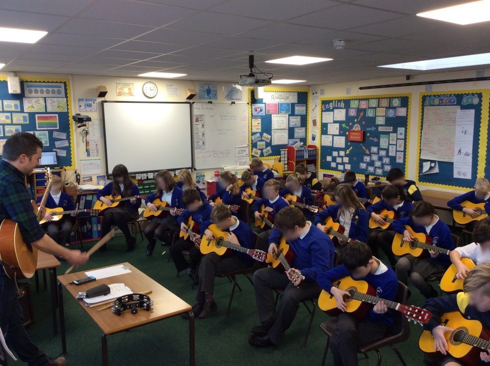 Guitar teaching in classroom