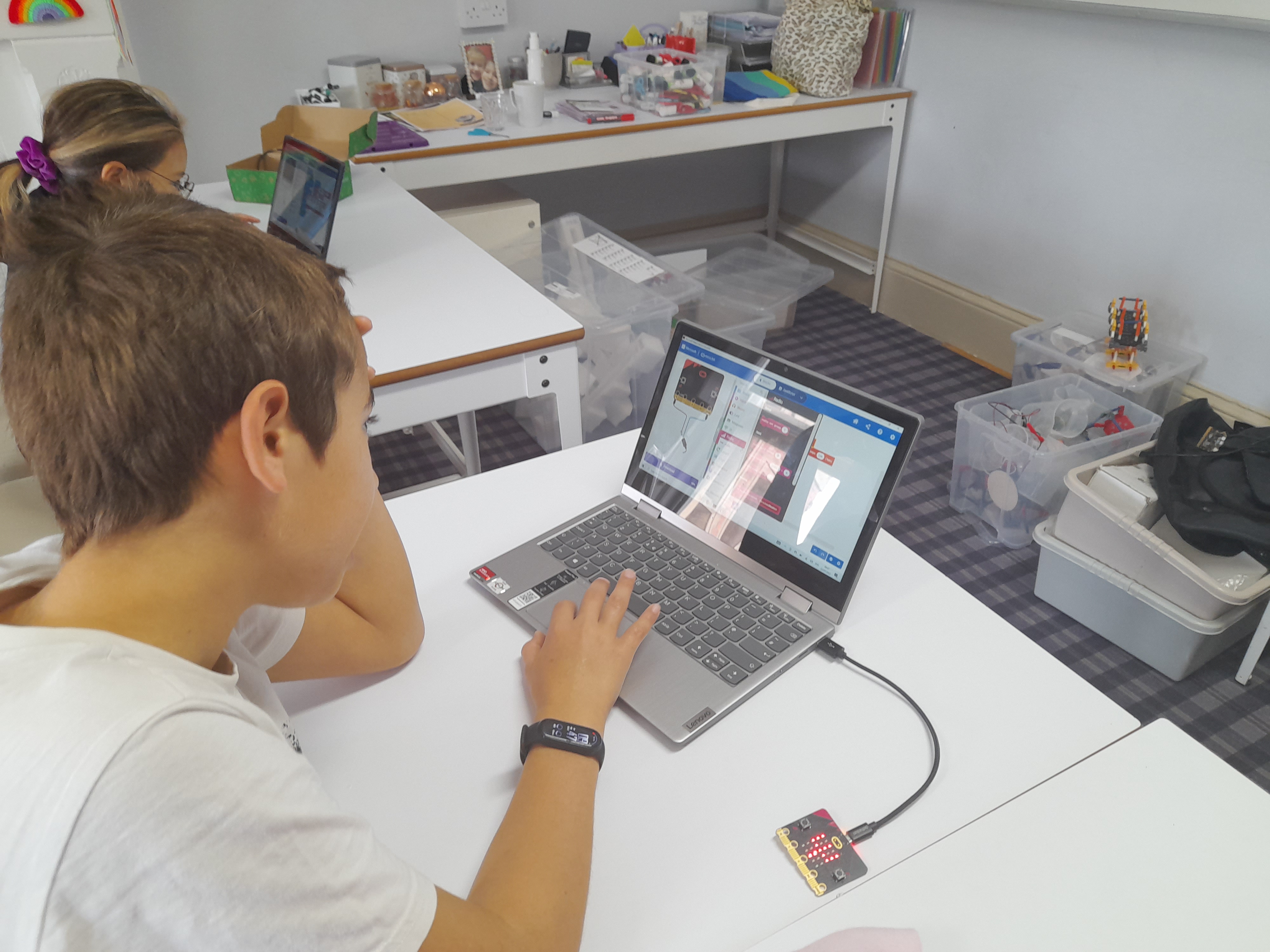Student Coding on Laptop with the Microbit